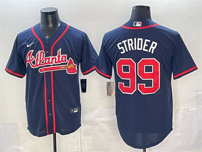 Men's Navy Atlanta Braves #99 Spencer Strider Cool Base Stitched Baseball Jersey